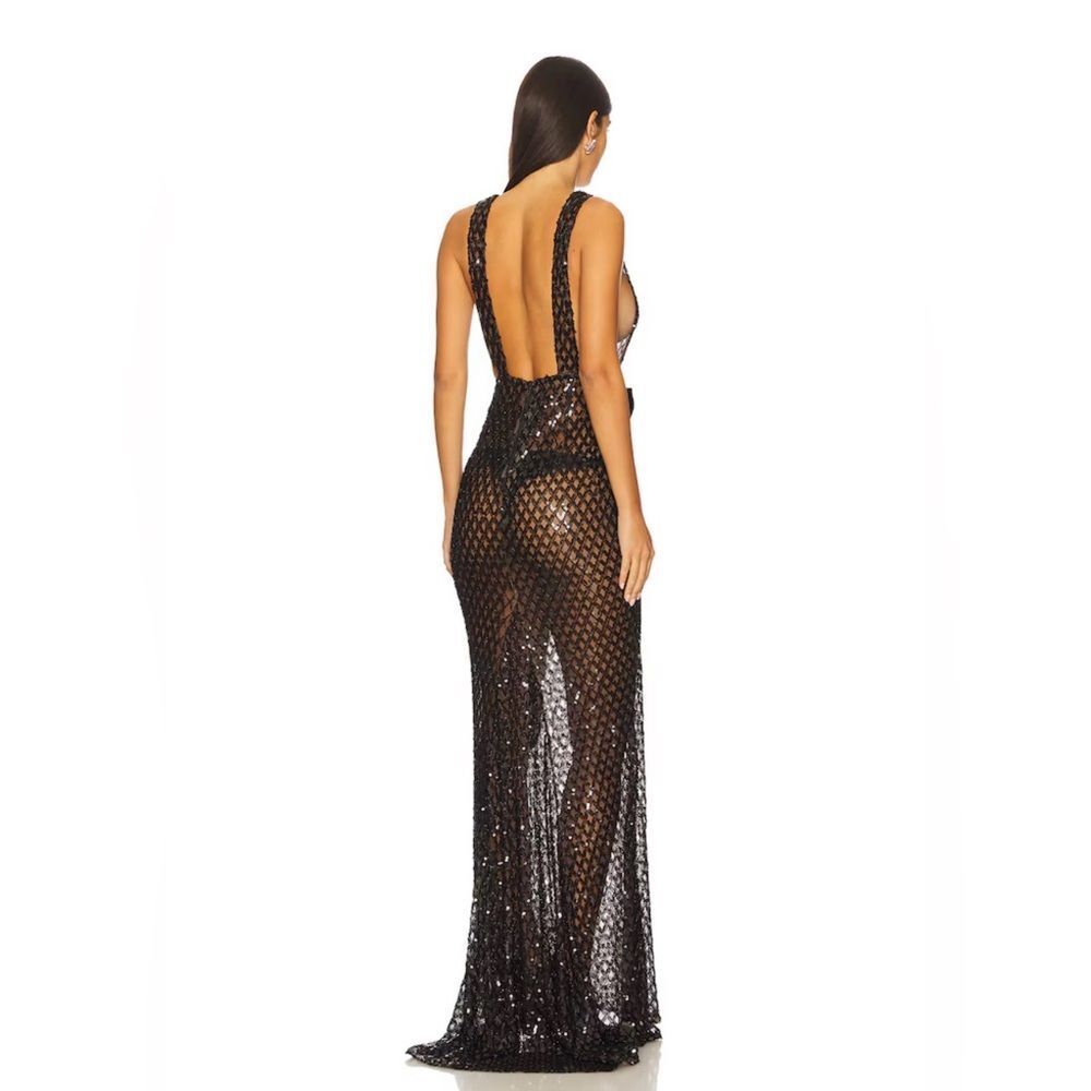 NWOT BRONX AND BANCO Liora Sequin Bead Gown, Elegant Black Evening Maxi Dress